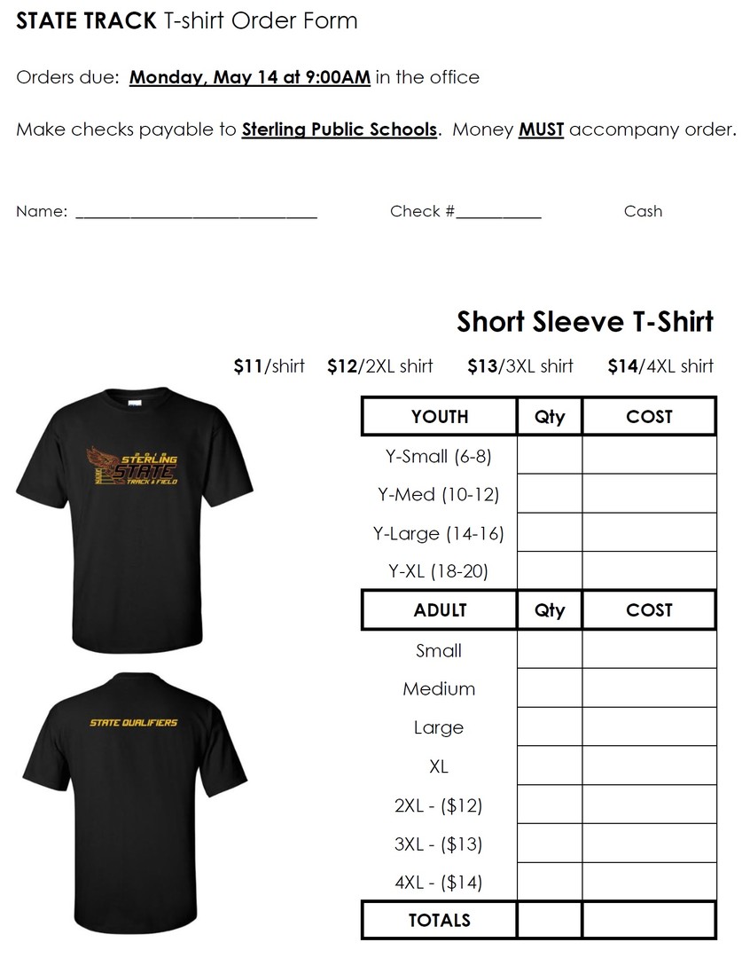 sterling public schools state track t shirt order forms school t shirt order form template